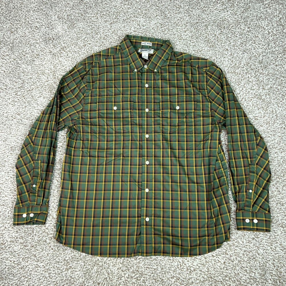 Duluth Trading‎ Co Mens Shirt Extra Large Green Plaid Button Stretch Untucked